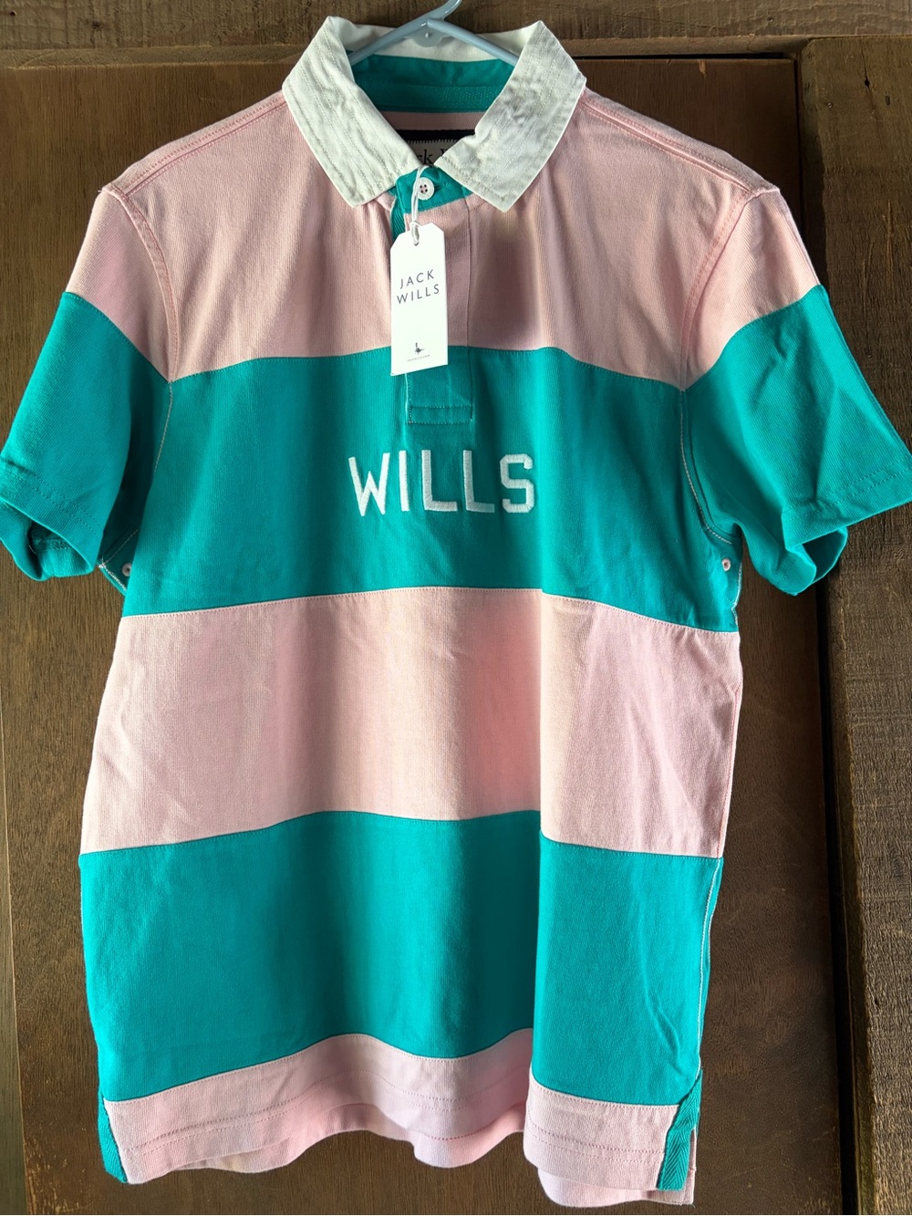 Jack Wills Pink and Teal Striped Rugby Polo